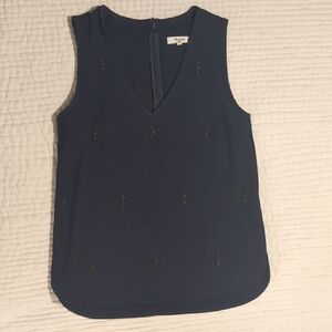 Vince Deep Blue Embellished Sleeveless Blouse